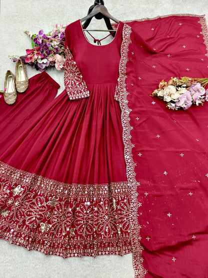 Chinon Silk 5mm Sequence Embroidery Work Gown Set