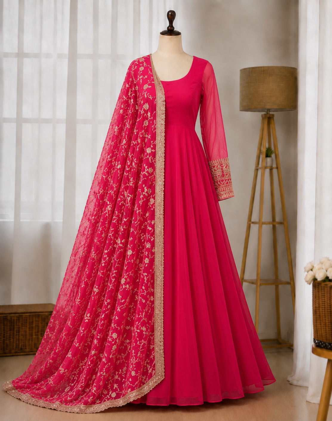 Super Hit 7 MTR Flair Anarkali Gown With Sequence Work On Hand Sleeves