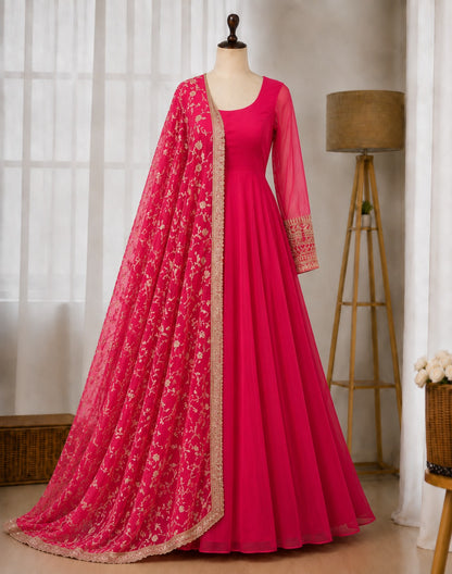 Super Hit 7 MTR Flair Anarkali Gown With Sequence Work On Hand Sleeves