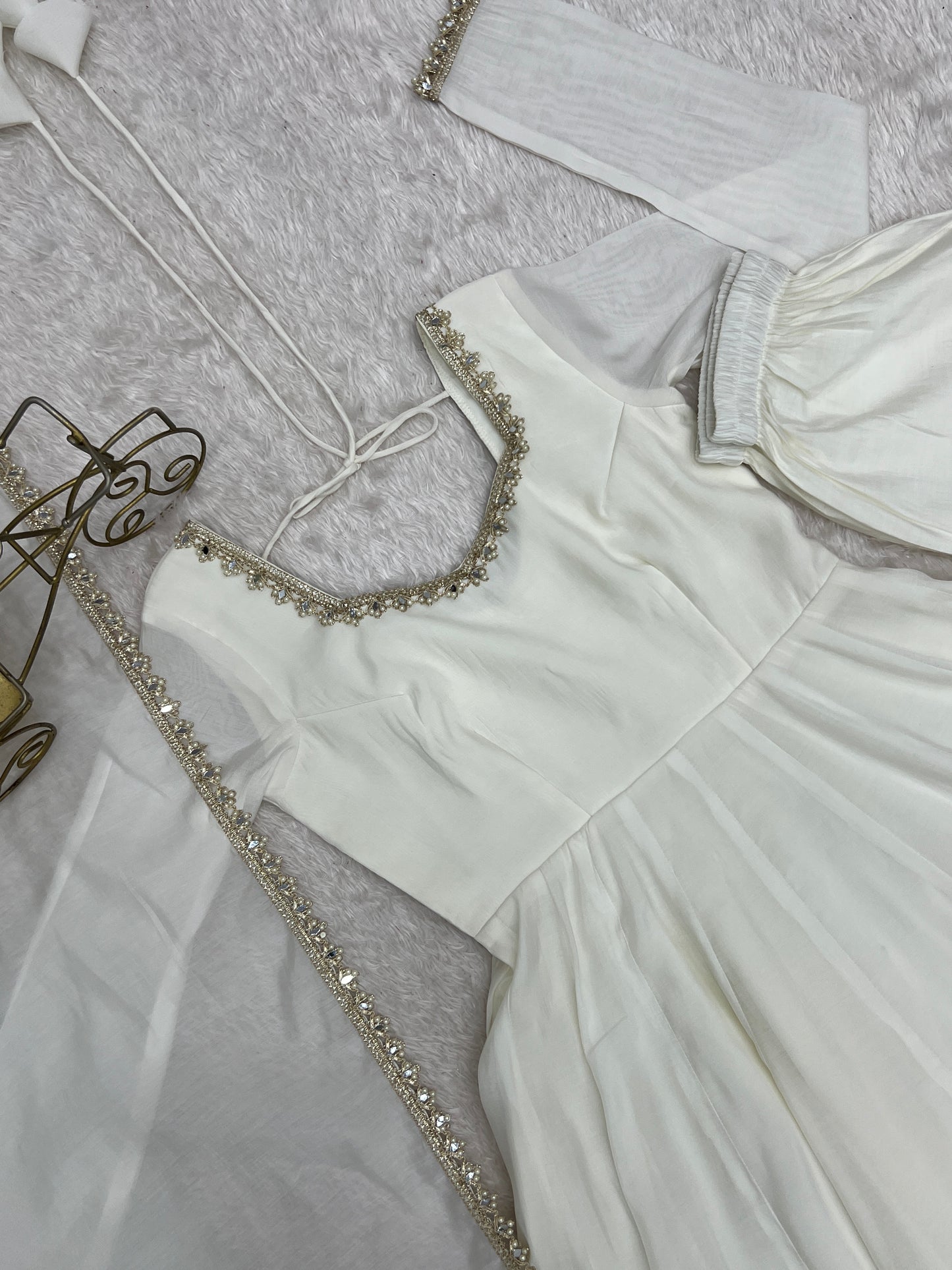 Pure Mal Chanderi Mirror Work Gown Dupatta