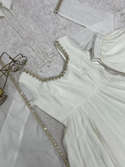 Pure Mal Chanderi Mirror Work Gown Dupatta