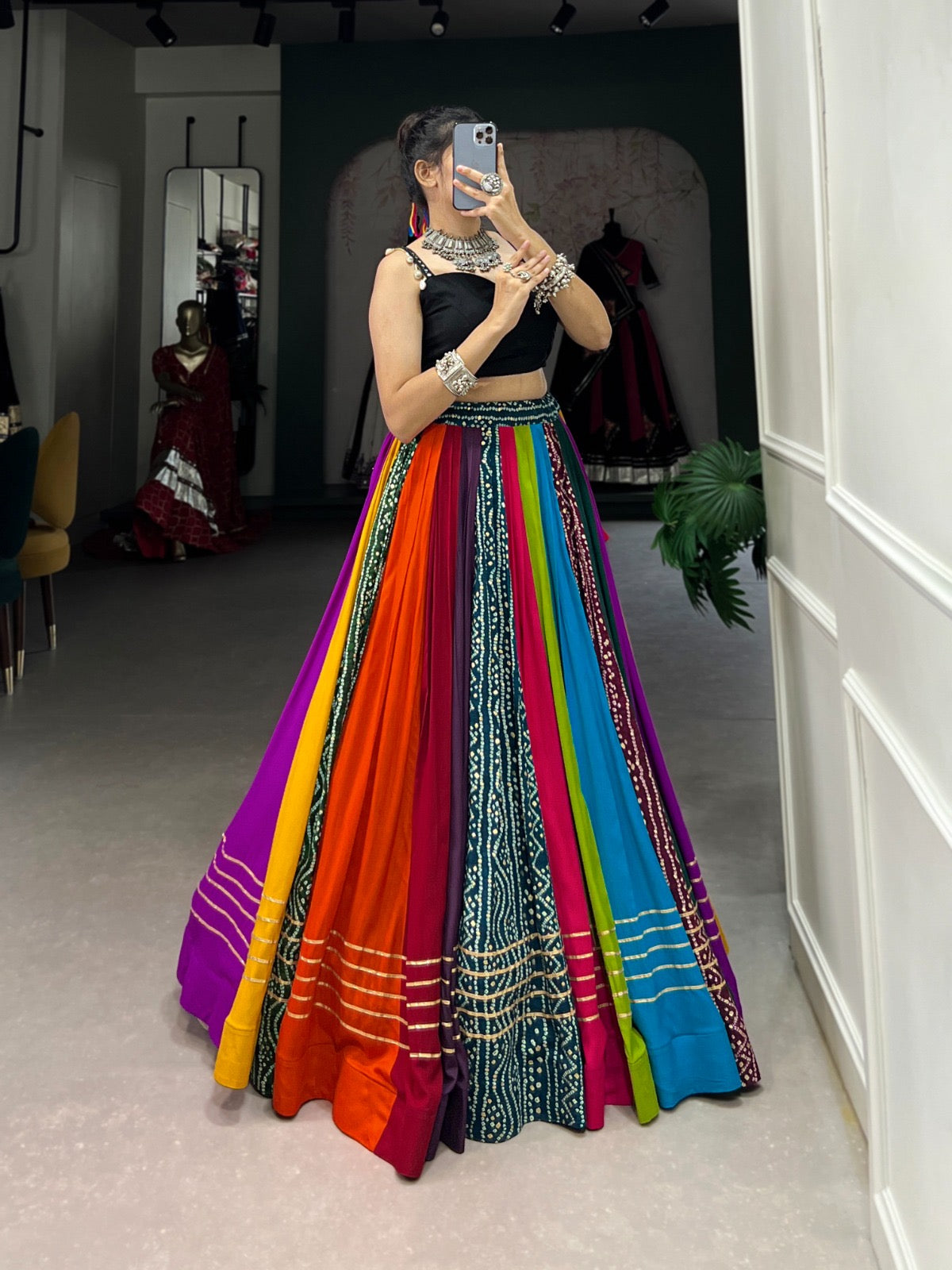 Garba Night 8 MTR Flair Lehenga Choli With Gamthi Work