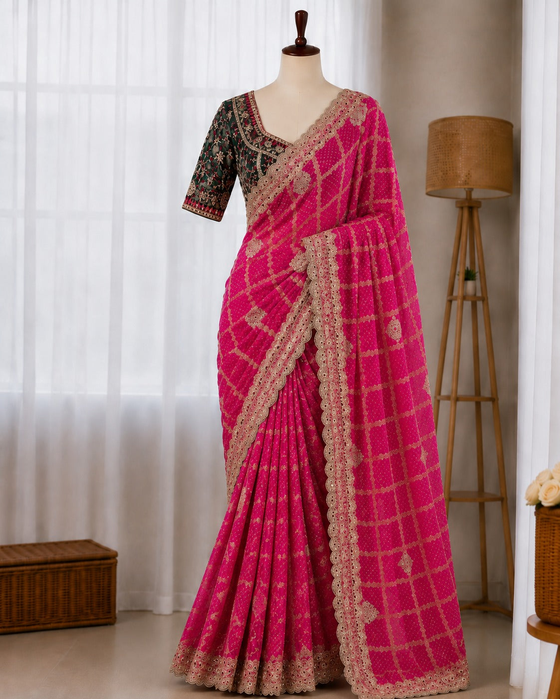Panetar Chiffon Embroidered Saree Set