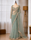 Trending Premium Net Pearl Work Blouse Party Wear Saree