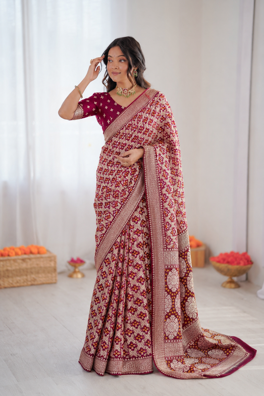 Beautiful Pure Soft Viscose Khadi Georgette With Rich Jacquard Weaving Work Saree