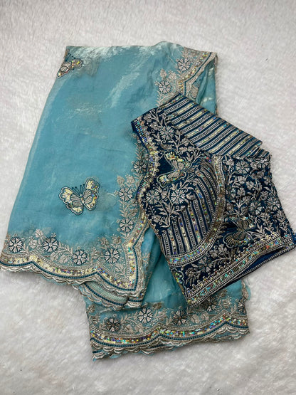 Beautiful Soft Rich Premium Space Silk With Butterfly Sequence Work Saree
