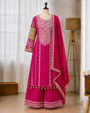 WOMEN'S VICHITRA SILK EMBROIDERED KURTA & PLAZZO WITH DUPATTA SET