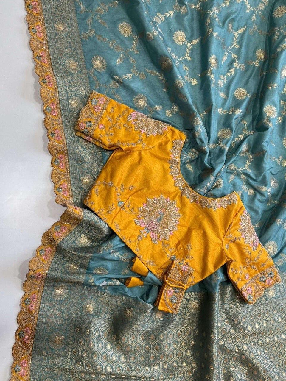 Heavy Dolla Silk Embroidered Saree Set