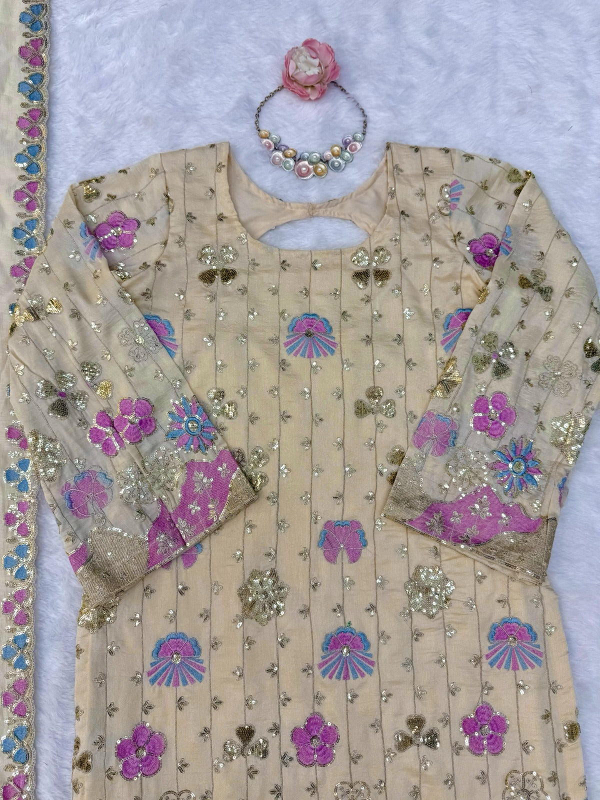 Vichitra Silk Embroidered Plazzo Suit Set