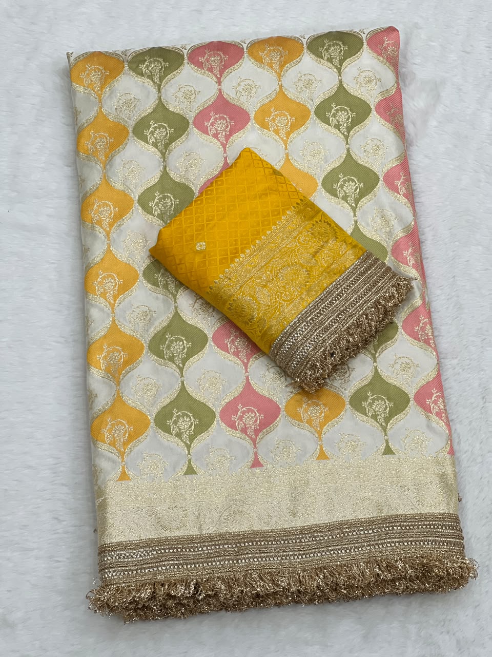 Heavy Satin Silk Banarasi Zari Weaving Saree Set