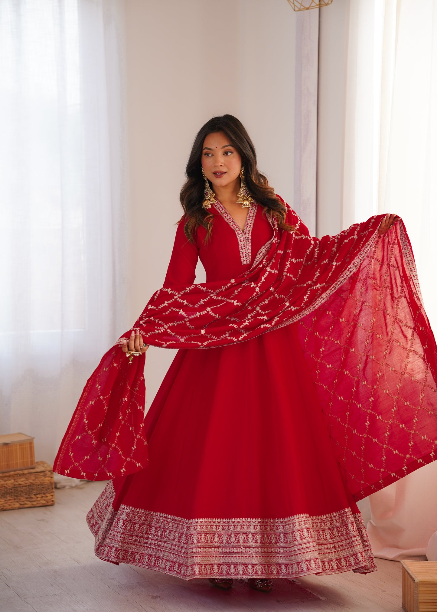 Beautifull Blooming Vichitra Silk With Fancy Lace Work Anarakali