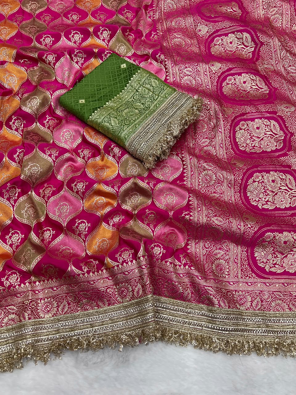 Heavy Satin Silk Banarasi Zari Weaving Saree Set