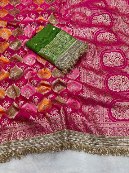 Heavy Satin Silk Banarasi Zari Weaving Saree Set