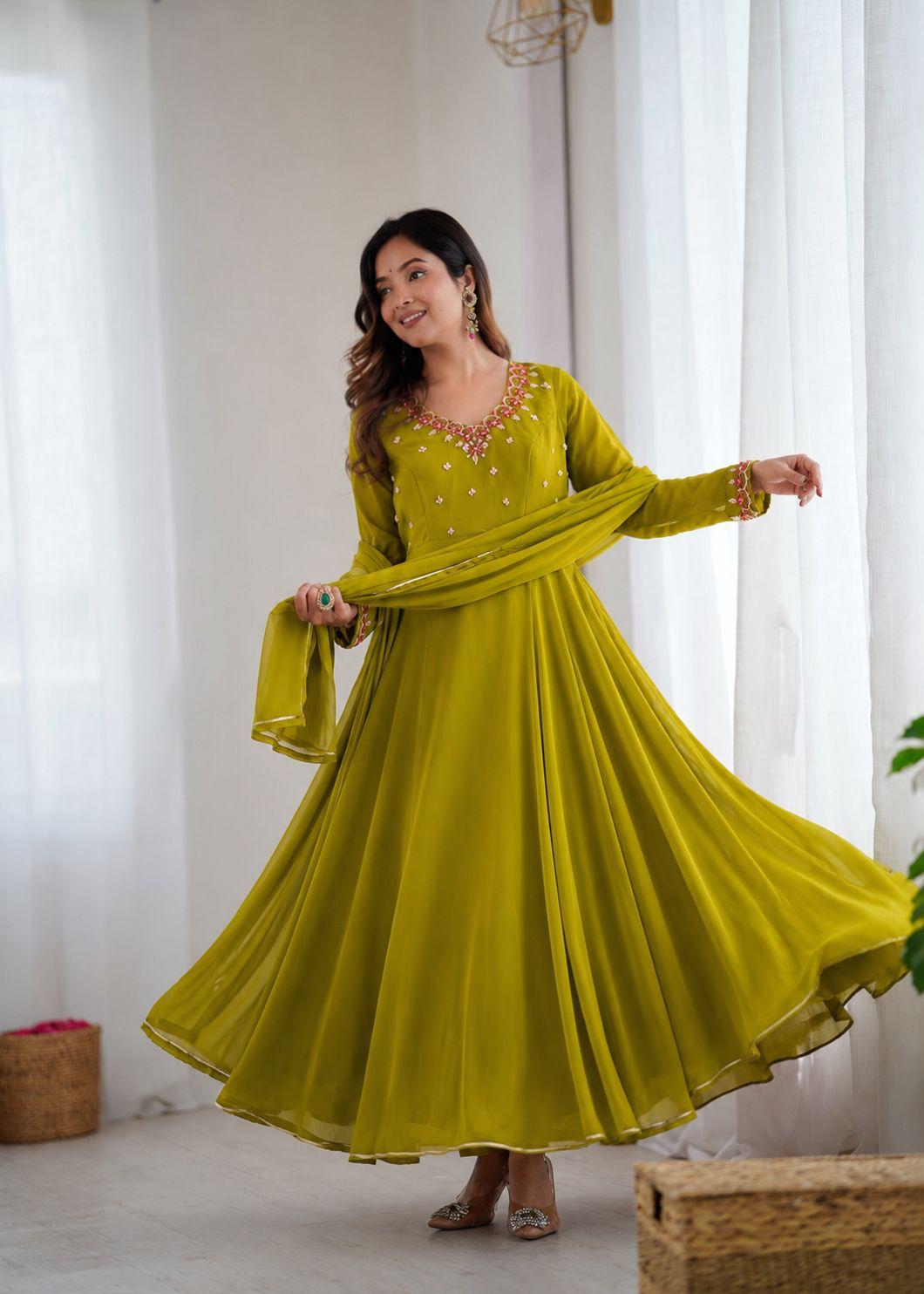 Beautiful Soft Rich Heavy Fox Georgette With Hand Work Gown Set