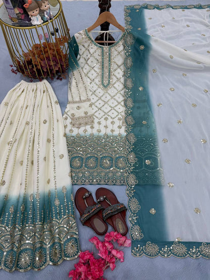 Beautiful Soft Rich Dual Tone Georgette Embroidery Sequence Work Plazzo Set