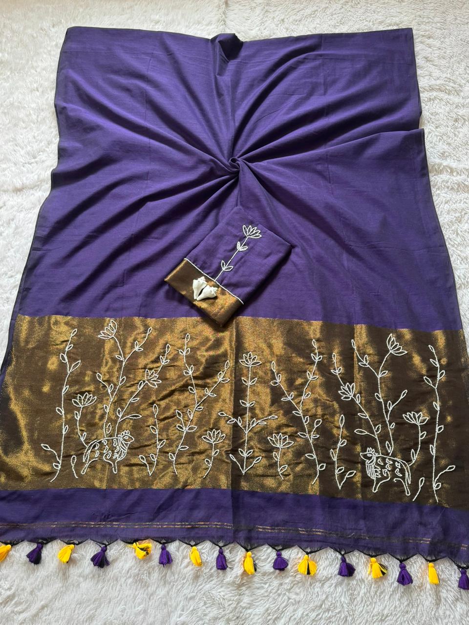Pure Loom Cotton Cut Dana Saree Set