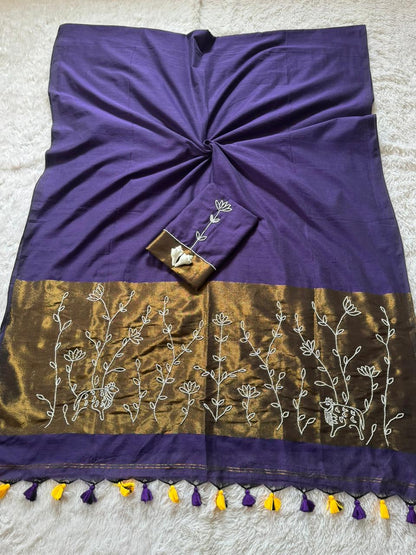 Pure Loom Cotton Cut Dana Saree Set