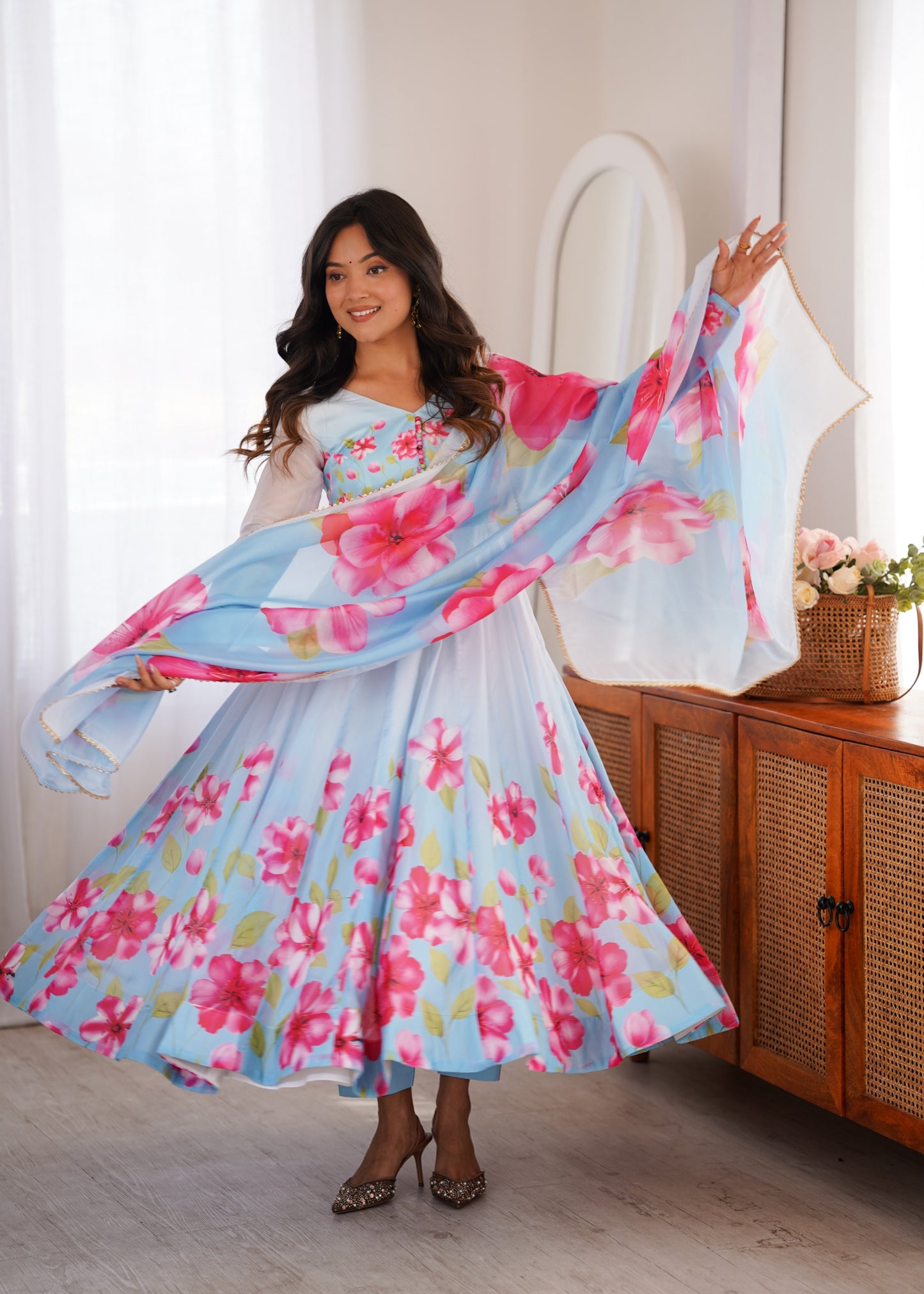 Organza Silk Floral Print Anarkali Suit Set