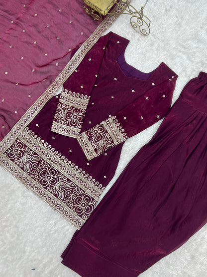 Beautifull Fendy Silk With Embroidery Sequience Work kurta Farshi