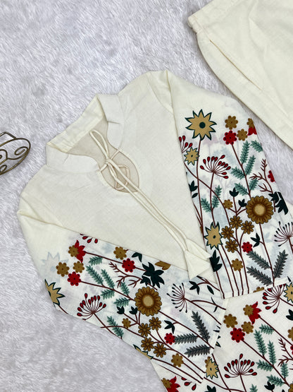 Magic Slub Cotton Floral Print Top Pent