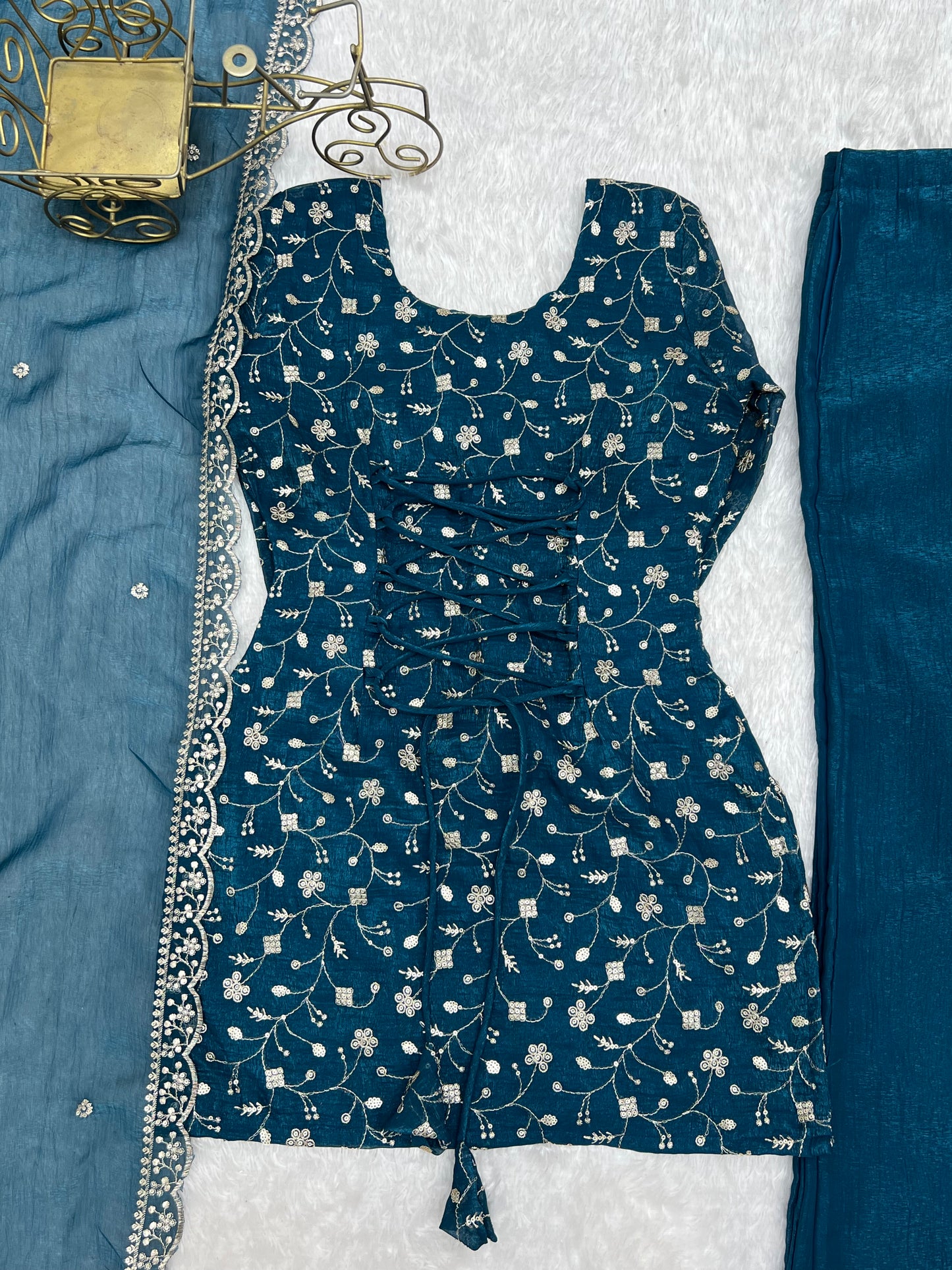 Crunchy Silk Embroidered Bell Bottom Suit Set