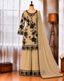 Faux Georgette Top Palazzo Set with Thread, Sequin & Cutwork Border