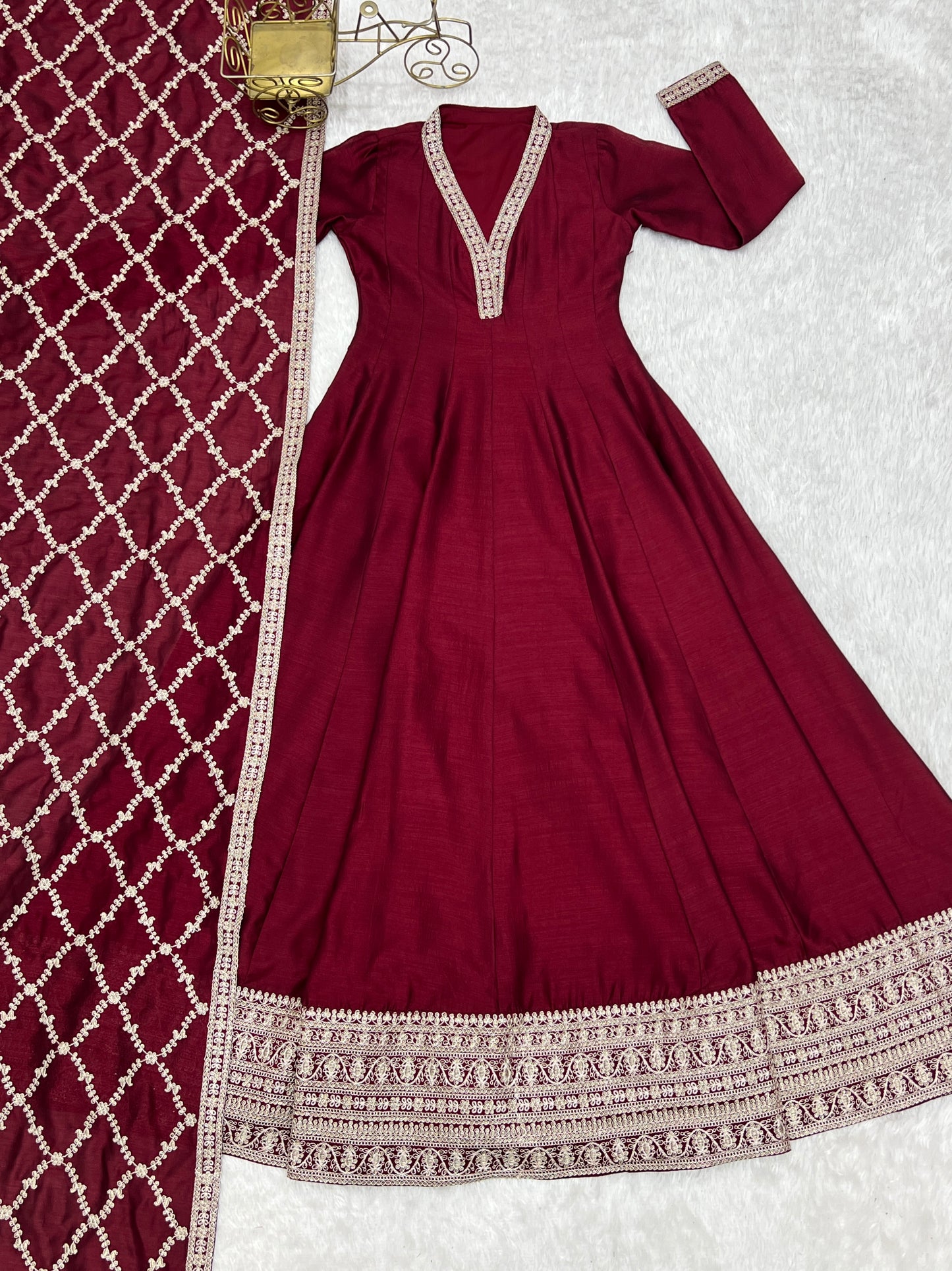 Beautifull Blooming Vichitra Silk With Fancy Lace Work Anarakali