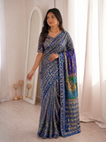 Beautiful Elegant Rich Look Japan Satin Saree With Digital Print Aari Work