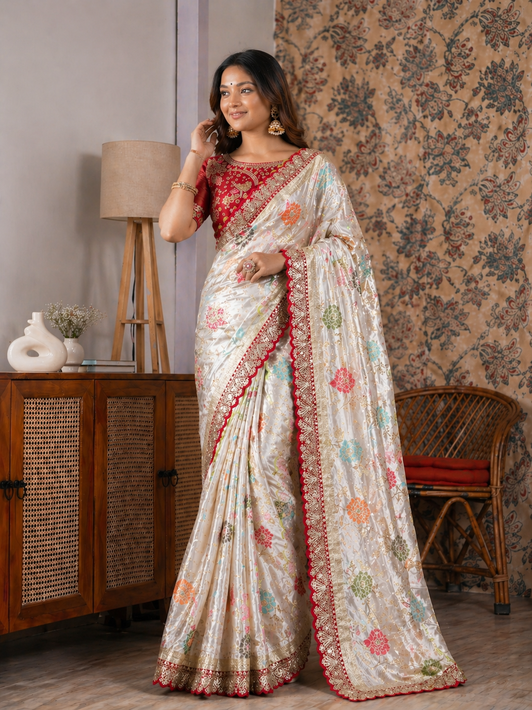 Beautiful Look Heavy Dolla Silk Saree With Meenakari Zari Weaving & Embroidery Sequence Border