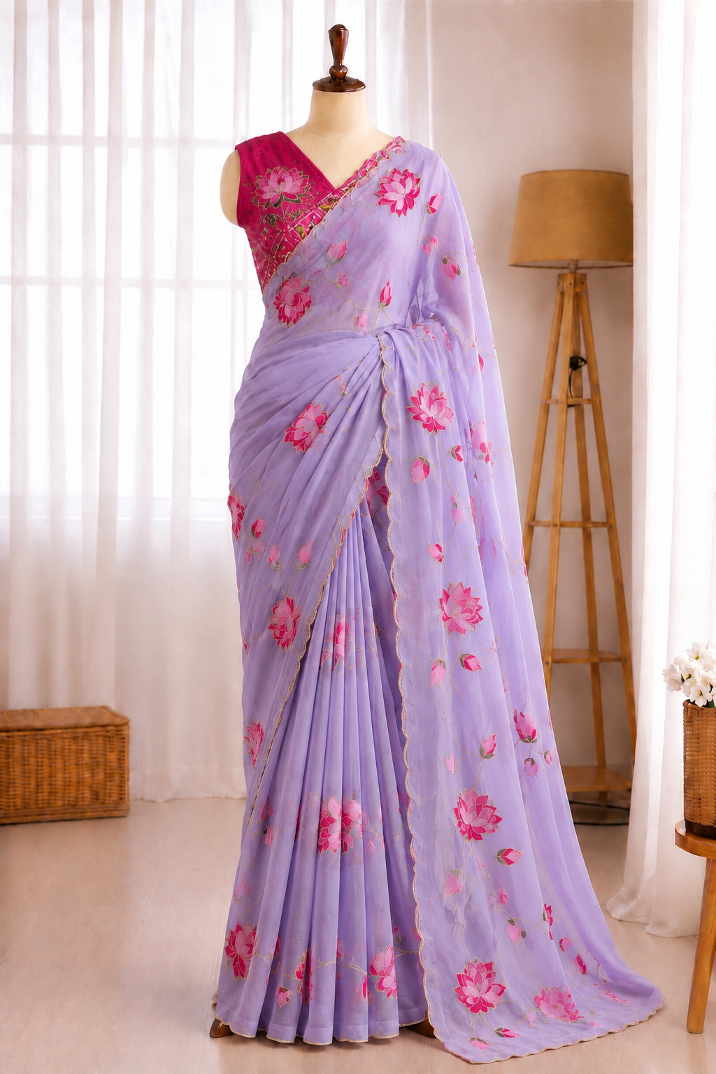 Soft Taby Silk Flower Digital Print Cutdana Work Saree