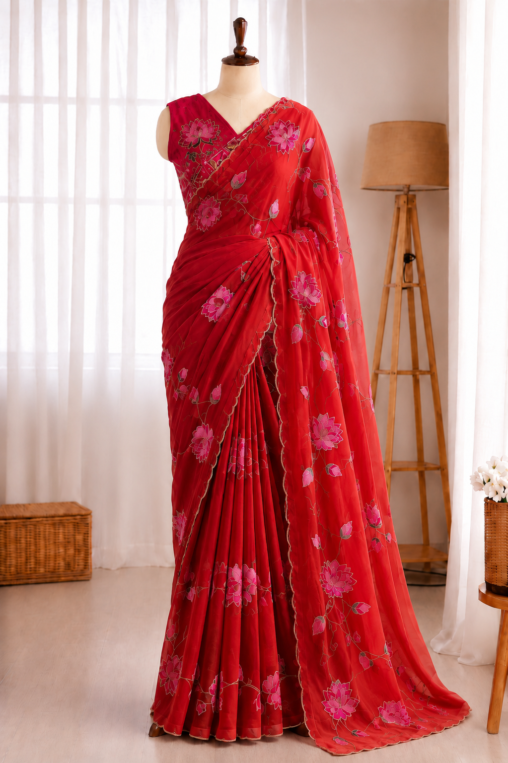 Soft Taby Silk Flower Digital Print Cutdana Work Saree