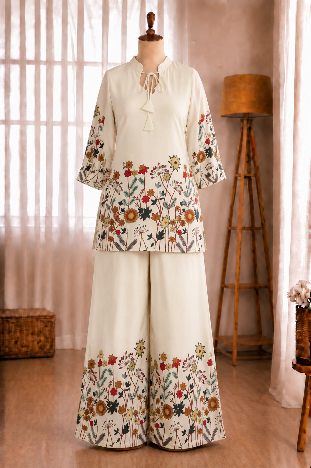 Magic Slub Cotton Floral Print Top Pent