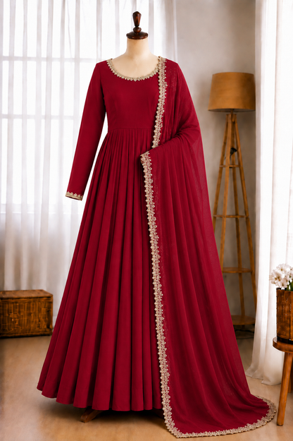 Pure Mal Chanderi Mirror Work Gown Dupatta