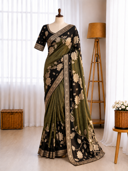 Chainya Tissue Shimmer Hand Dyeing Work Saree