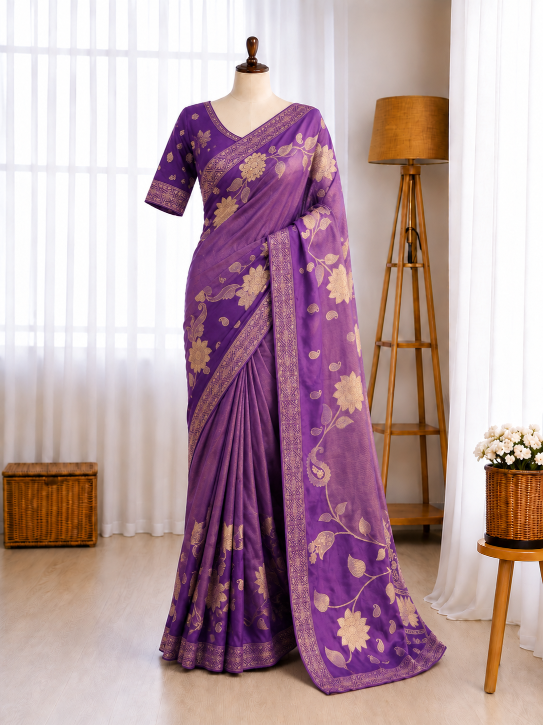 Chainya Tissue Shimmer Hand Dyeing Work Saree