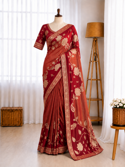 Chainya Tissue Shimmer Hand Dyeing Work Saree