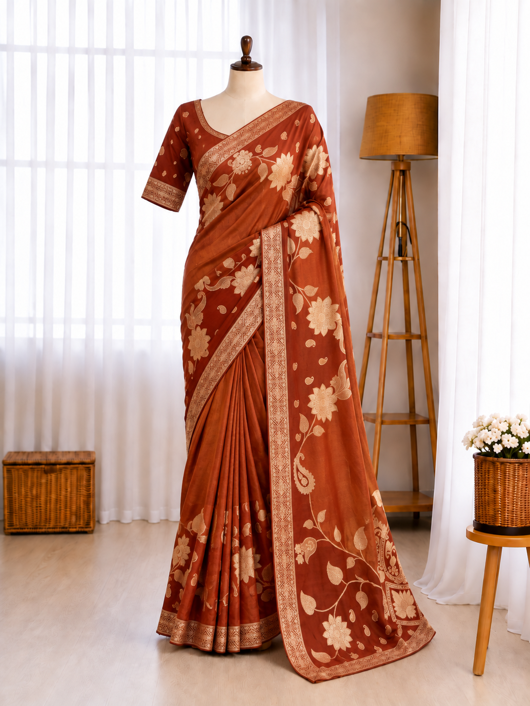 Chainya Tissue Shimmer Hand Dyeing Work Saree