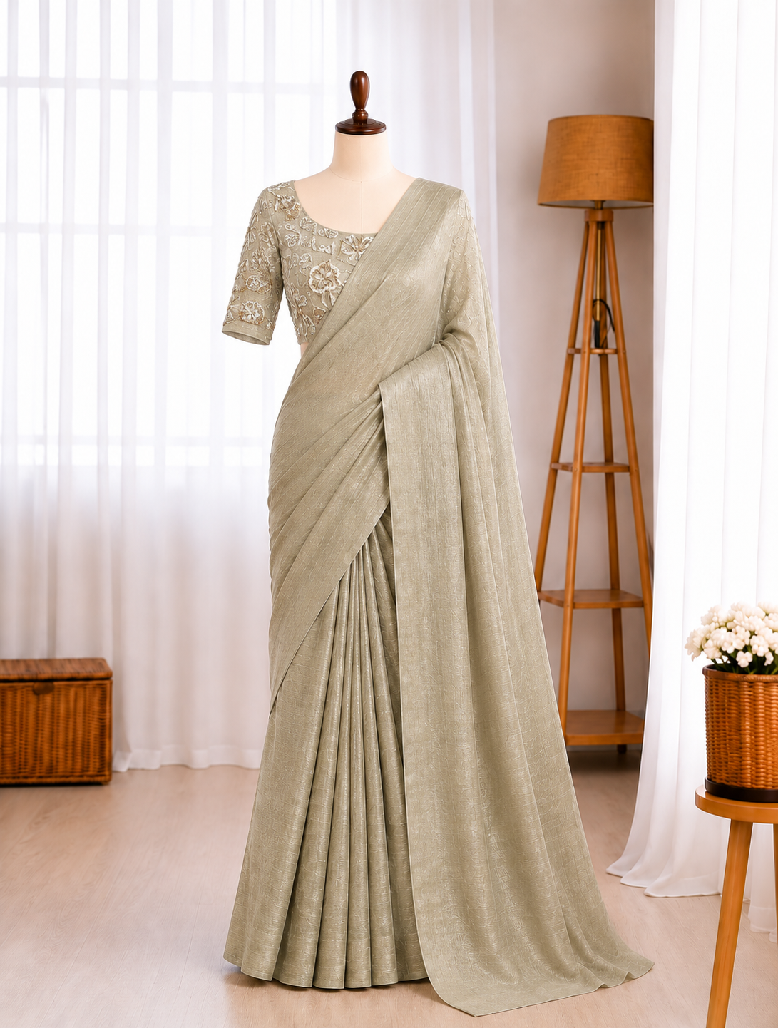 Pure Soft Salsa Crushed Sequins Cutdana Butta Work Saree