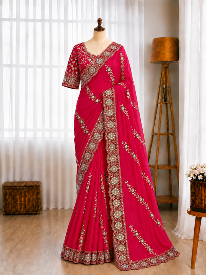 Pure Rangoli Silk Multi Embroidery Cut Work Lace Saree