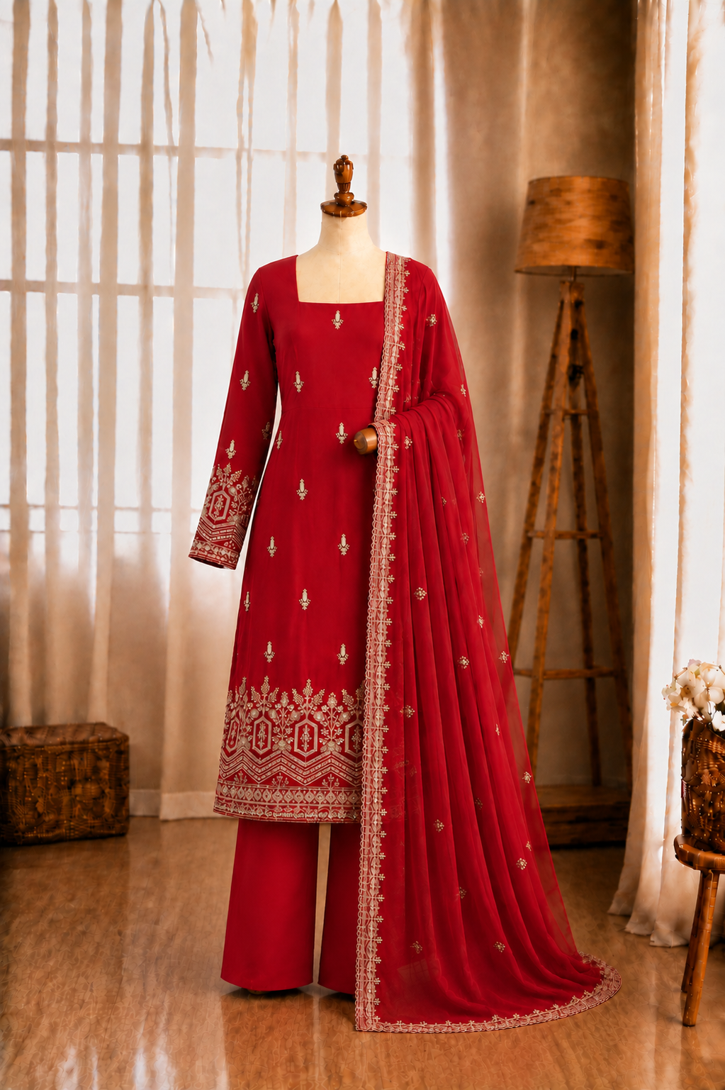 Heavy Faux Georgette Beads Sequins Thread Work Top Pant