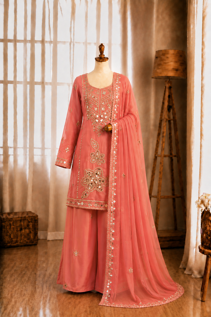 Fendy Silk Coding Zari Mirror Embroidery Work Top Pant