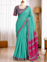Linen Cotton Motif Zari Thread Weaving Jacquard Saree