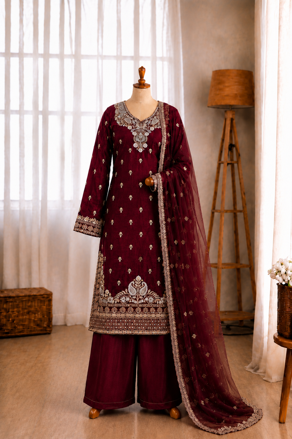 Fendy Heavy Embroidery Sequins Work Top Farshi Palazzo