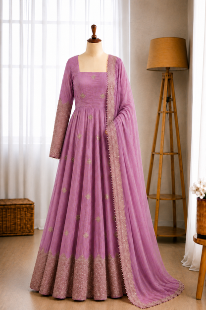 Fendy Silk Sequins Embroidery Work Gown