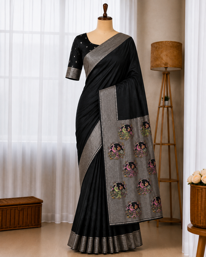 Mushroom Satin Silk With Zari Work Saree