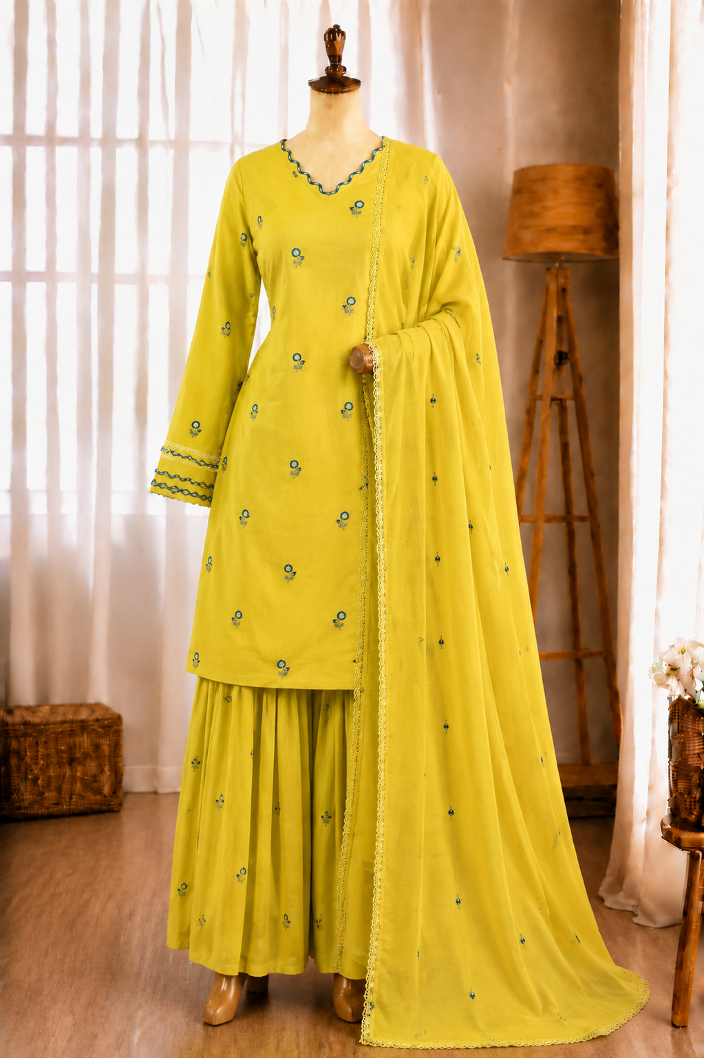 Pure Satin Mul Chandheri Embroidery Work Top Plazzo