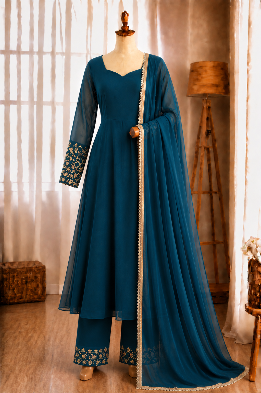 Georgette Sequence Embroidery Work Gown Set