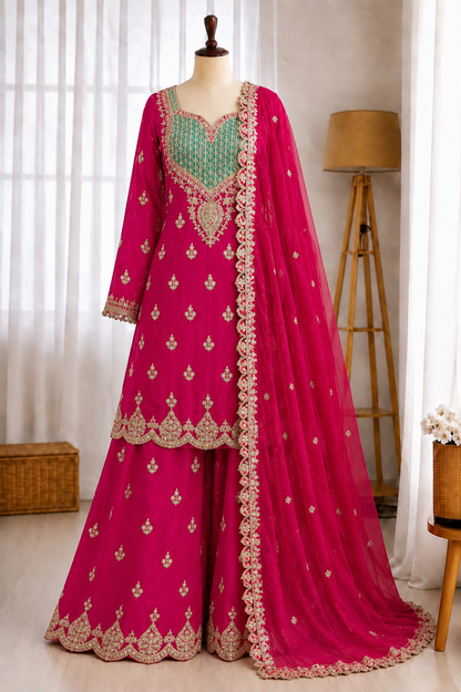 Chinon Silk Embroidery Coding Sequence Work Top Plazzo