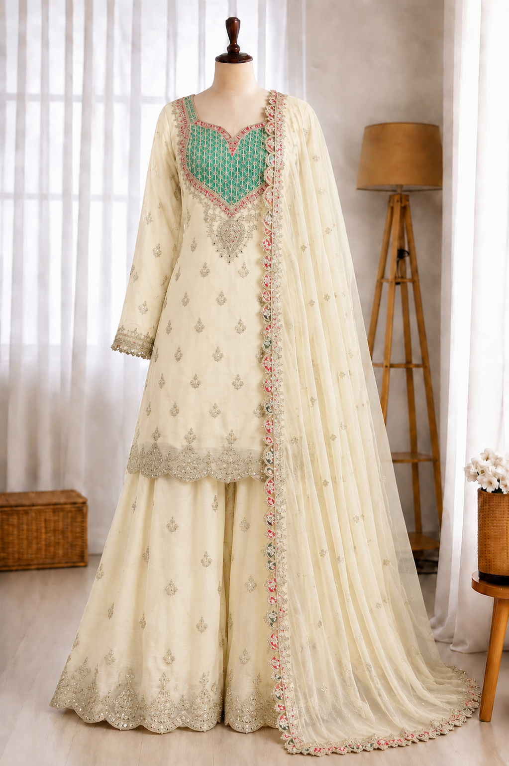 Chinon Silk Embroidery Coding Sequence Work Top Plazzo