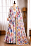 Printed Organza Yoke Embroidery Work Gown